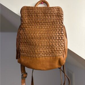 Elegant Woven Leather Backpack in Brown